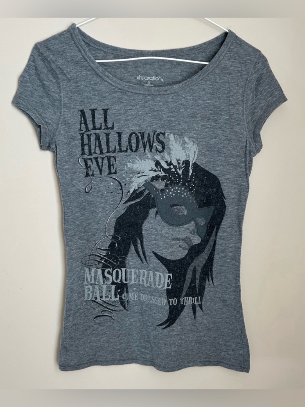💥Exhilaration Sleepware Gray “All Hallows Eve” Halloween Graphic Shirt Sz S